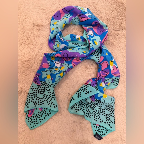 Honey Accessories - Vintage Honey Floral Polka Dot Colorful Scarf 100% Silk